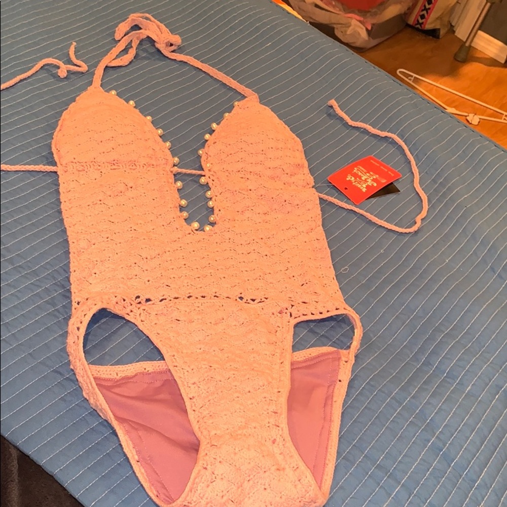 NWT Beauty & th Beach Crocheted Lilac Swimsuit 07